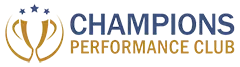 Official logo for Champions Performance Club, featuring a stylized gold trophy icon with three blue stars above the text.