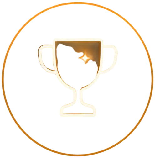 Glowing neon trophy icon for sports success and victory.